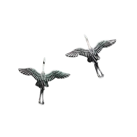 Crane Design Silver Stud Earrings - Picture 5 of 10